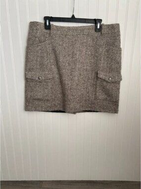 LAST CHANCE Tweed Skirt Women's 14 Tan Gray Wool Blend Lined